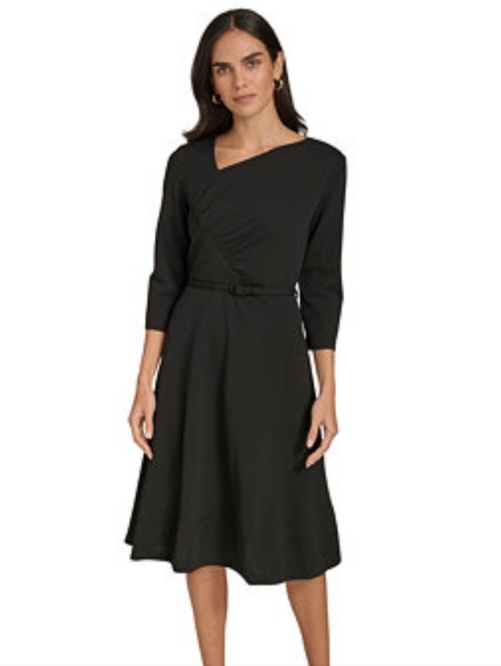 Calvin Klein NWT Black Ruched Belted A-Line Dress Size 4 MSRP $149 Party